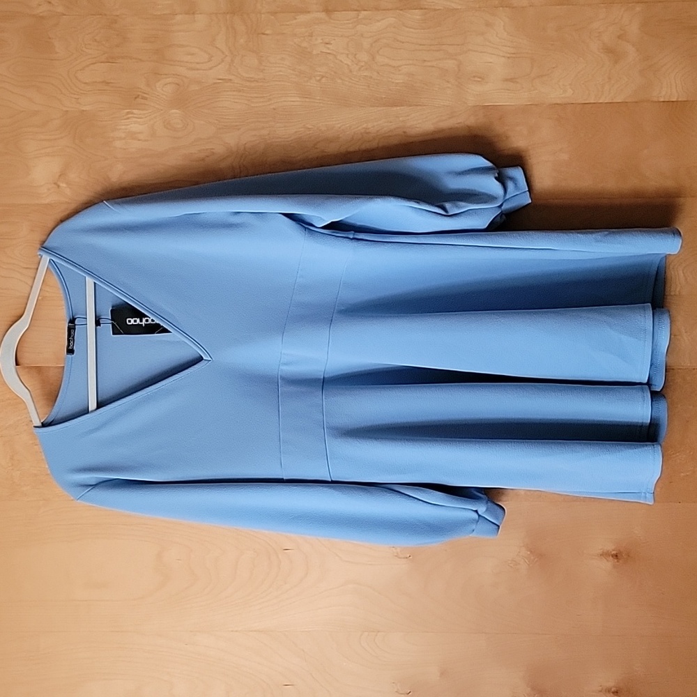 Boohoo Long Sleeve Light Blue Skater Dress